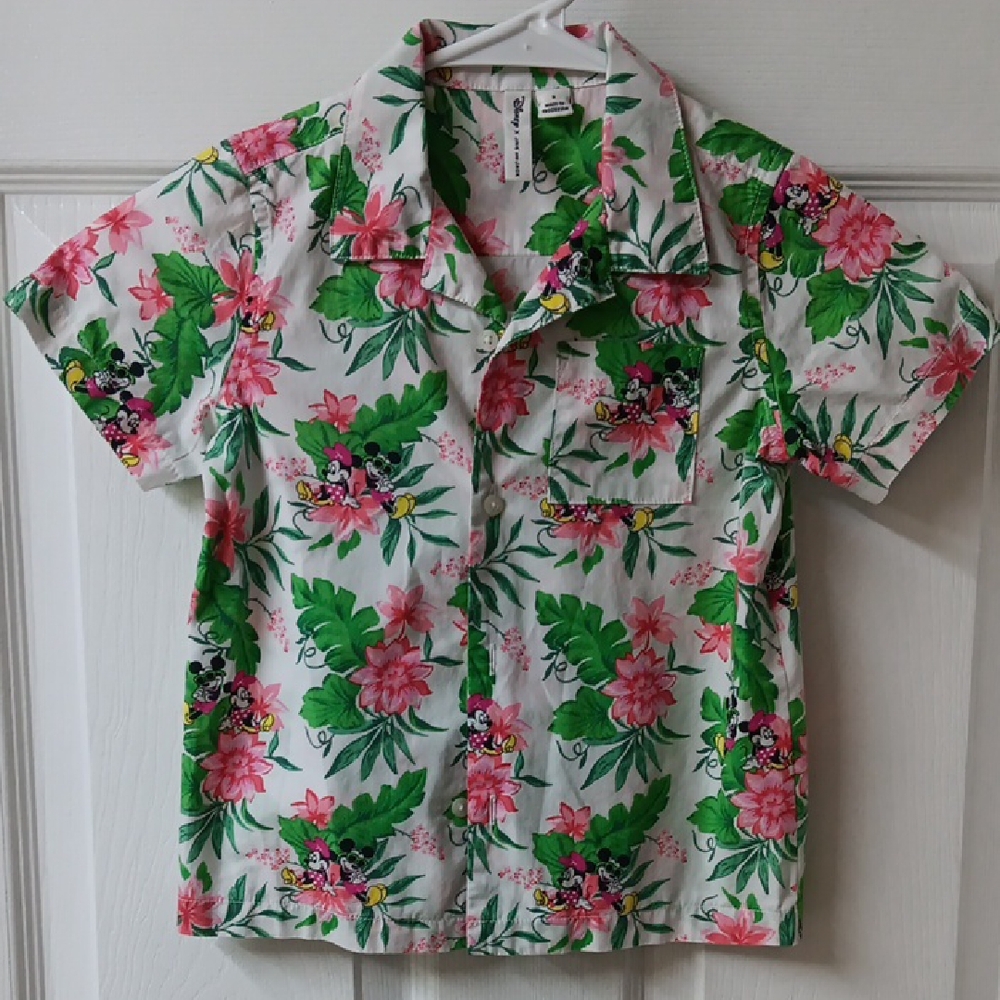 Janie and Jack White Hawaiian Shirt with Pink Floral & Green Leaves